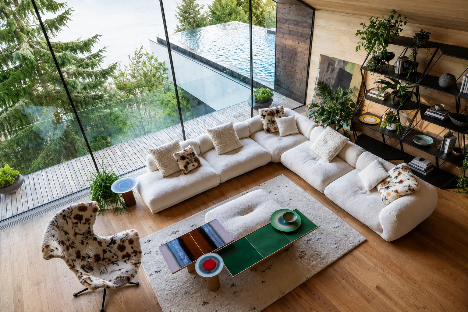 Moroso modular white sofa by a glass wall